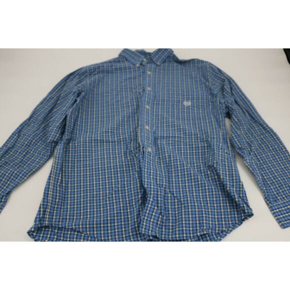 Chaps Men’s Button Front Shirt Easy Care Plaid Checkered Cotton Blue Size Large - Picture 1 of 4